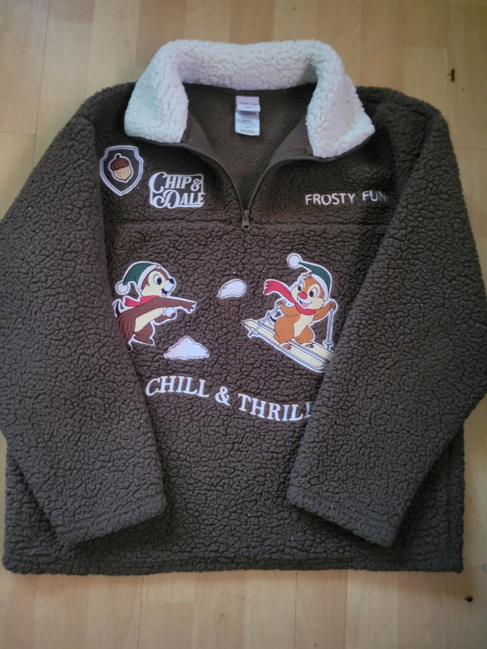 Disney Brown Sherpa Pullover with Chip & Dale Winter Graphics